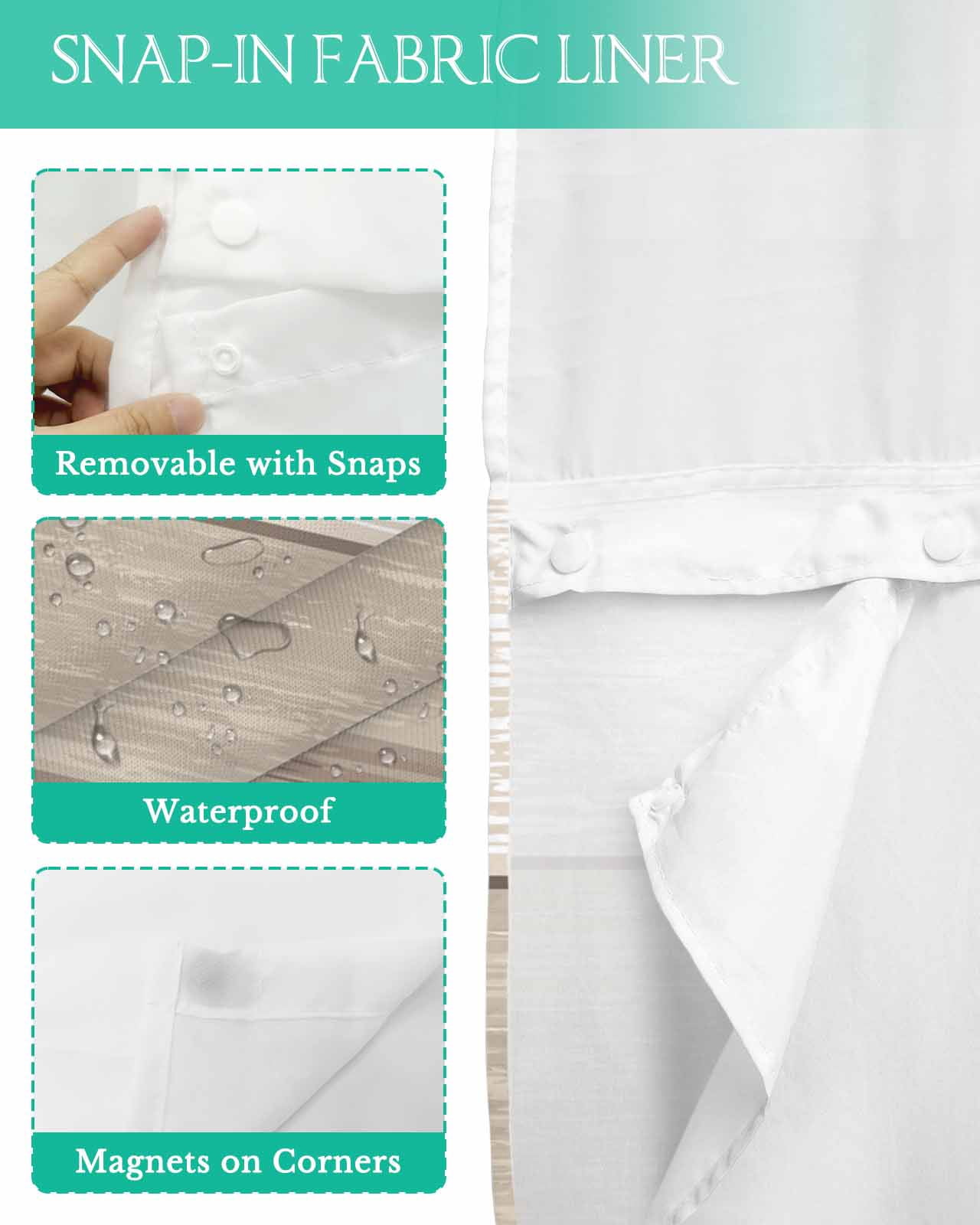 No Hook Shower Curtain with Snap in Liner, Khaki Striped Gradient Rustic Wood Board Hotel Shower Curtains for Bathroom, Washable Shower Curtain Liner Set with Mesh Top Window, 72"x72"