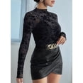 thumbnail image 3 of Womens Lace Mesh Long Sleeve Top Floral Sheer See Through Tops Mock Neck Shirts Party Club Night Blouses Black S, 3 of 7
