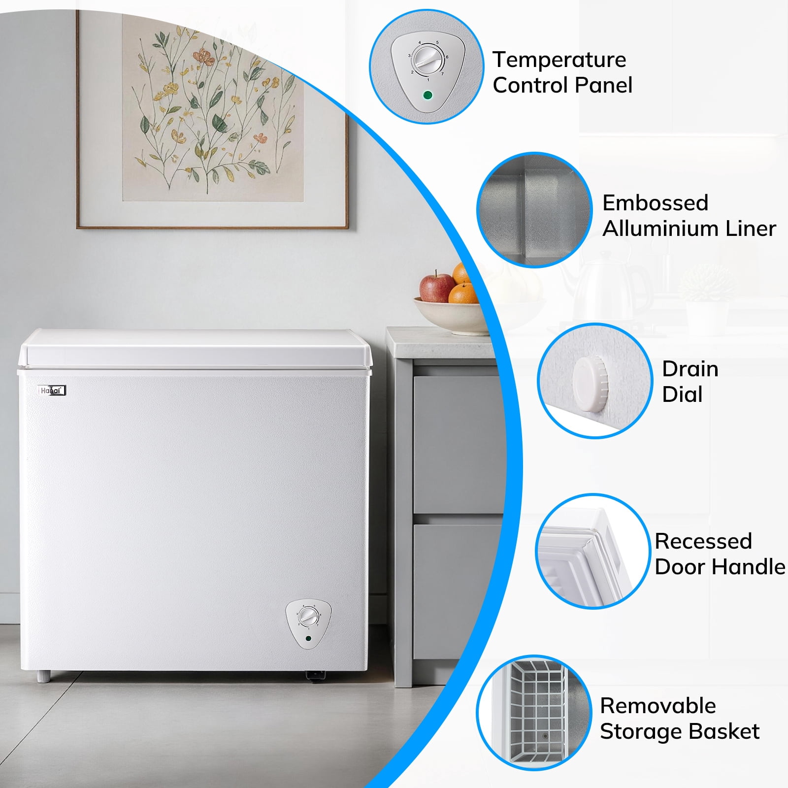 WANAI 5.0 Cu.ft Chest Freezer - Compact Deep Freezer with Top Open Door and Removable Storage Basket for Office Dorm or Apartment,White