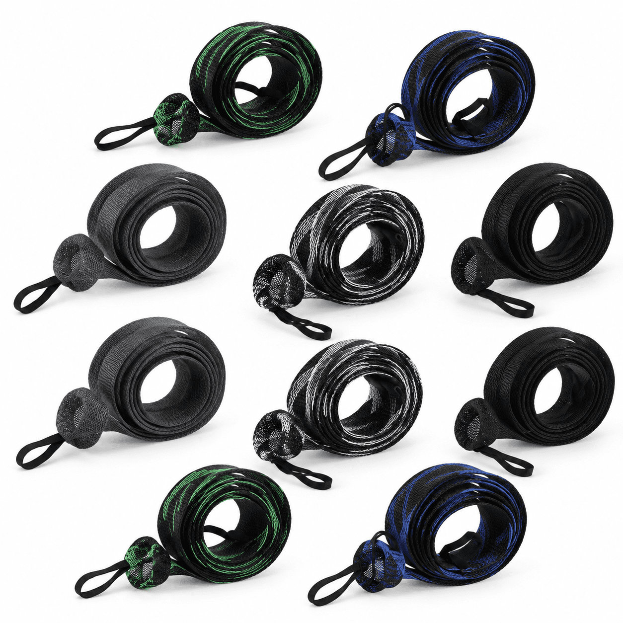 10-Pack Braided PET Fishing Rod Sock Sleeves 74.8in Length 5 Assorted Colors