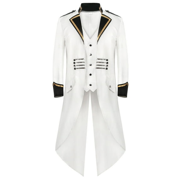 Fgnfyis Jackets for Men Tuxedo Gentleman Tailcoat Gothic Trench Frock Outfit Coat Performance Winter Coats for Men White S