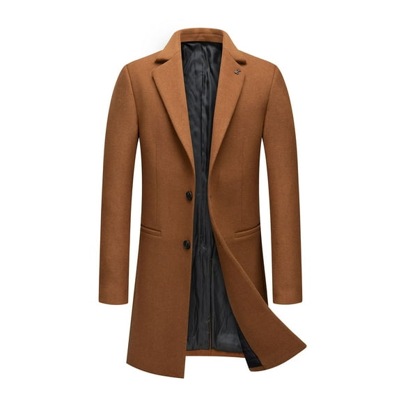 XFLWAM Mens Single Breasted Trench Coat Winter Wool Blend Pea Coat Oversized Warm Lapel Work Business Jacket Outerwear Coffee M