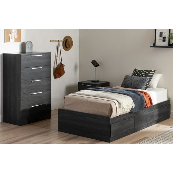 South Shore Step One Essential Kids Twin Mates Bed with 3 Drawers Gray Oak