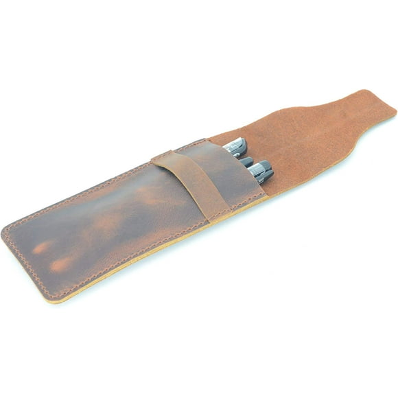 JJNUSA Handmade Genuine Leather Pen Case Holder Tall Notebooks Pencil Cover Pen Pouch Pen (Brown)