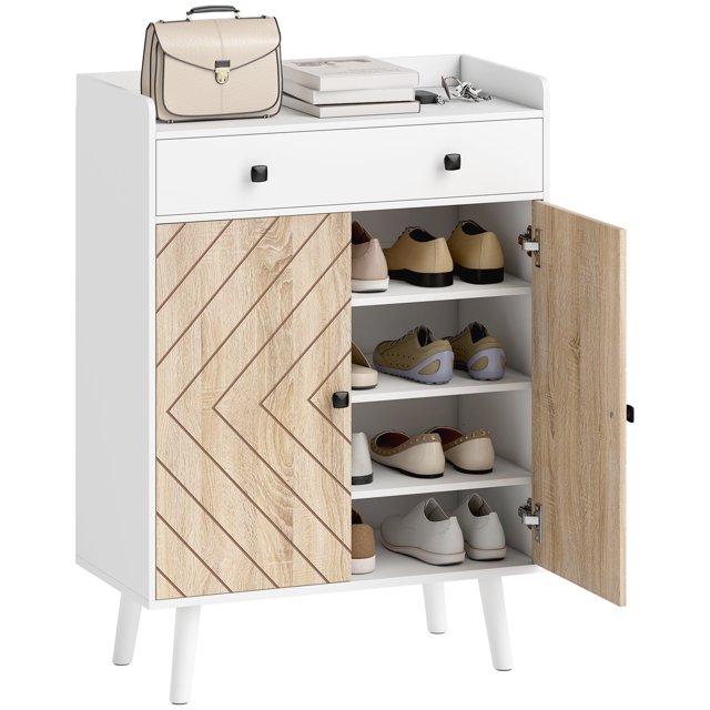 HOMCOM Armoire à Chaussures, Armoire de Rangement pour Chaussures avec Tablettes Ajustables, Blanc