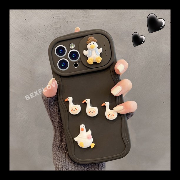Funda De Teléfono Bear Wave Para IPhone 11 12 13 14 Pro Max Plus 12Pro 13Pro 14Pro 12Promax 13Promax 14Promax Silicona Linda De Dibujos Animados 3D Duck Protector De Cámara Extraíble Cubierta Trasera