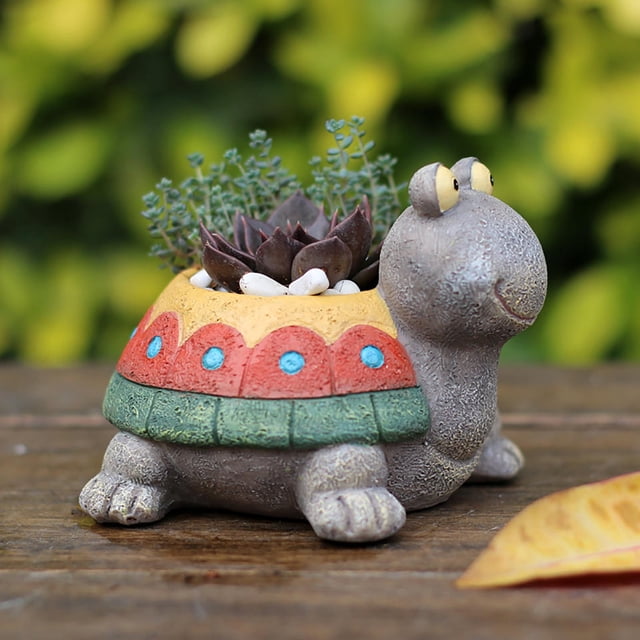 Turtle Succulent Flower Pot Mini Resin Animal Plant Pot Resin Succulent Pot Planter Cute Cartoon Bonsai Pot Bonsai Plant Holder for Home Office Desktop Table Ornament (Multicolor)