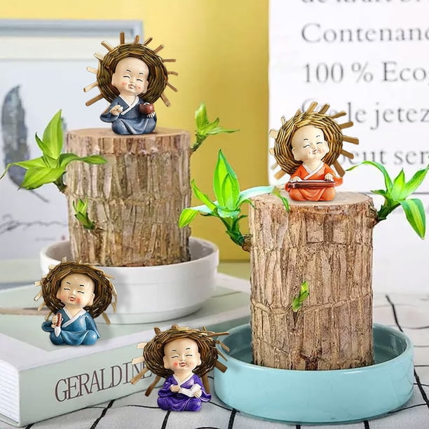figuras de monje zen de madera Basimu | Pequeños monjes de resina hechos a mano | Decoración tradicional de escritorio | Set de decoración cultural para el hogar | Regalo para coleccionistas y