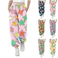 thumbnail image 1 of WRKEKC Kids Printed Sweatpants Abstract Pattern Drawstring Elastic Waist Cuffed Hem Lightweight Breathable Comfy Spring Summer Pants for 3-14 Years, 1 of 8