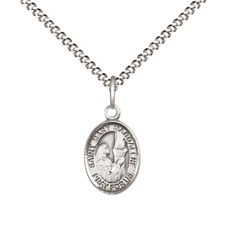 Small Pewter Saint Mary Magdalene Medal Pendant on 18 Inch Rhodium Plated Lite Curb Brass Chain with Lobster Claw Clasp, Catholic Religious Necklace - Made in USA- Velvet Gift Box