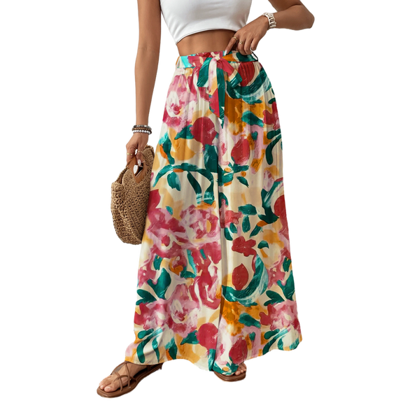 Bsubseach Fashion Women Wide Leg Pants Floral Flowy Palazzo Pants Summer Casual Cruise Trousers