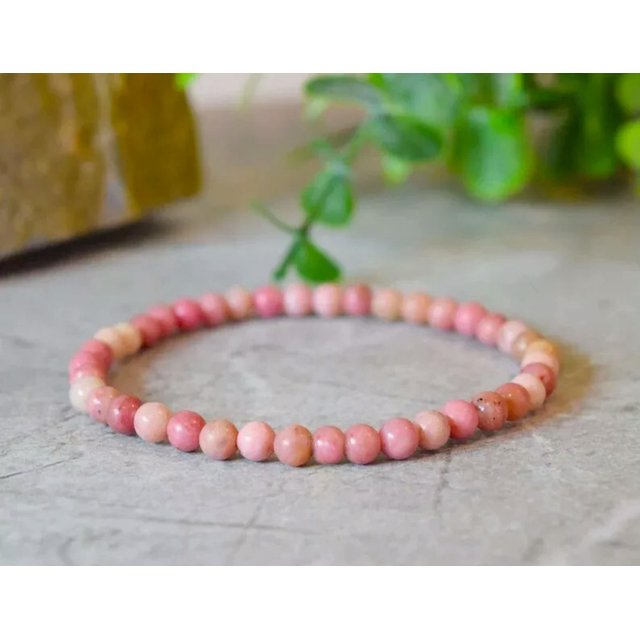 MATROOY Pink Rhodonite 4mm Round Gemstone Bead Healing Reiki Women Stretch Bracelet Gift