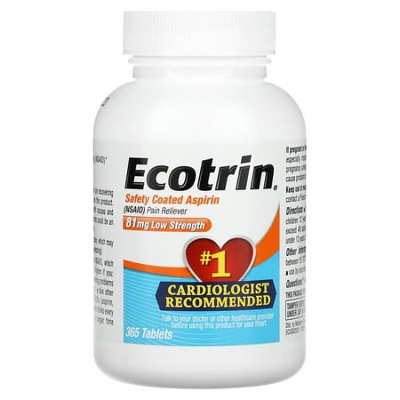 Ecotrin Low Strength Safety Coated Aspirin, NSAID, 81mg, 365 Tablets