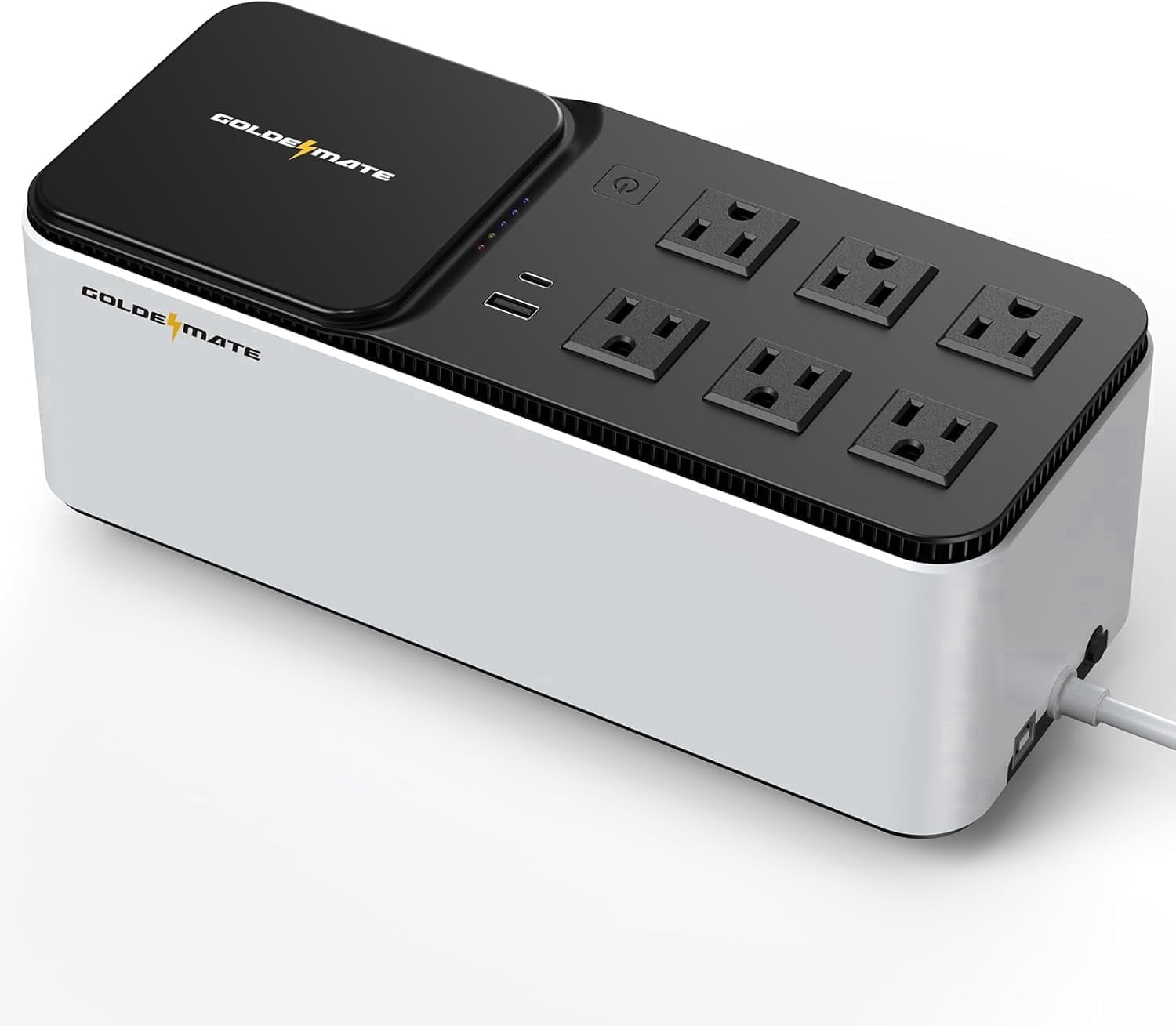 GOLDENMATE 600VA / 360W Lithium UPS Battery Backup & Surge Protector with Wireless Charging, 6 Outlets, USB Ports and LiFePO4 Battery