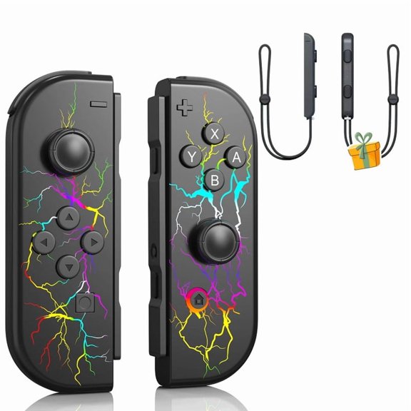 Wireless Controller for Nintendo Switch with Wrist Strap,Left and Right RGB Joypad Controllers Compatible with Switch/OLED/Lite,Support Dual Vibration/6-Axis Gyro/Motion Control/Wake-up(Lightning)