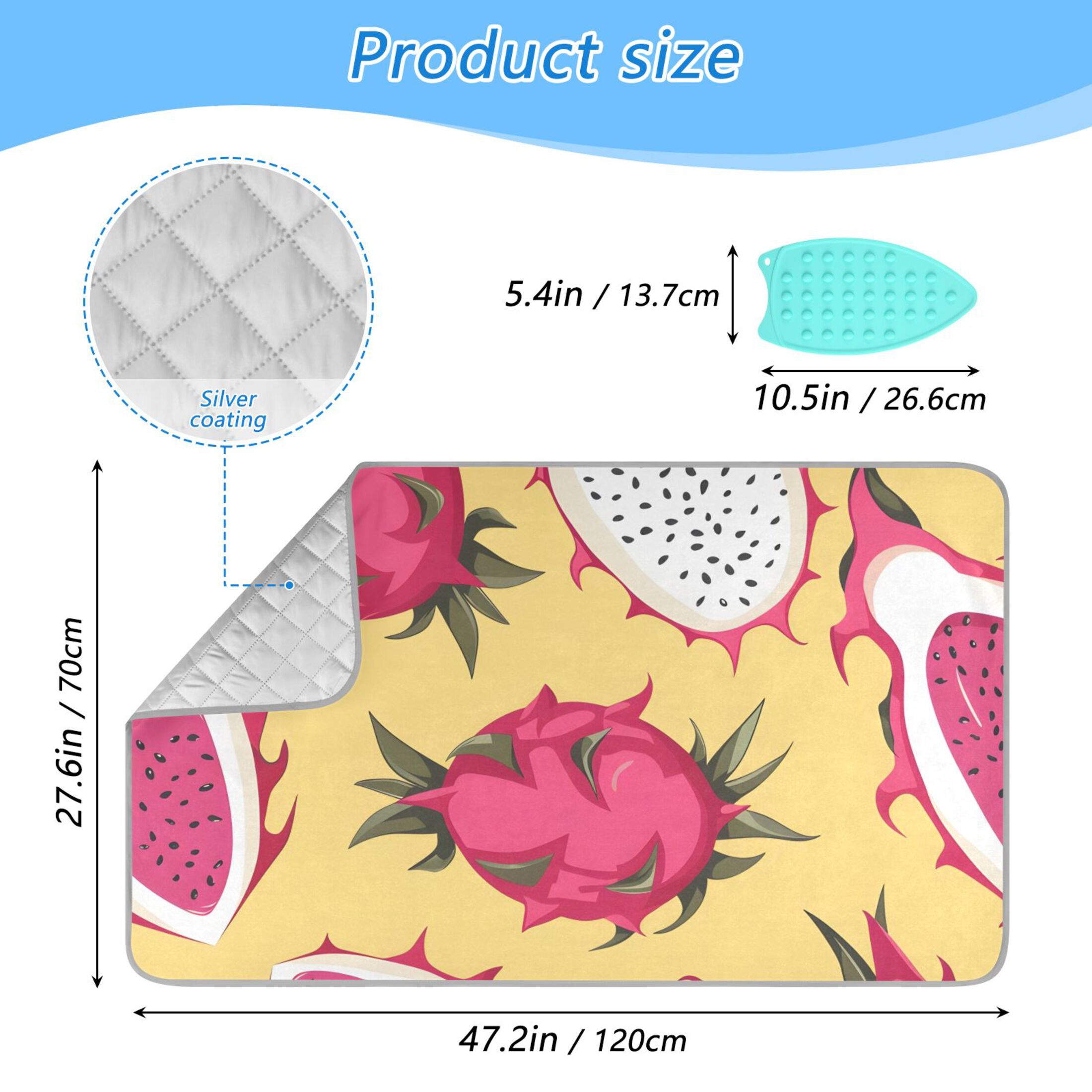 Cartoon Dragon Fruit Ironing Mat Blanket Portable Travel Ironing Pad Heat Resistant Pad 47.2" x 27.6”
