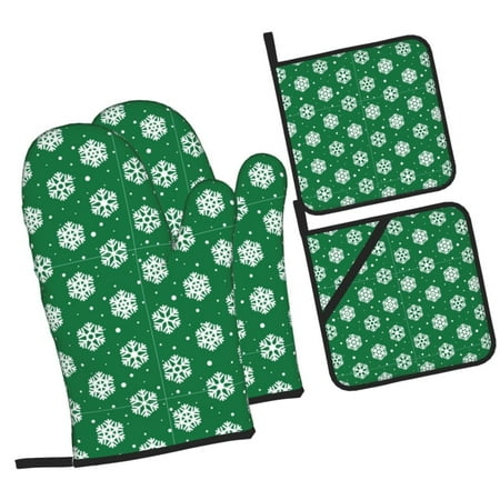 

Fotbe Snowflake for 4Pcs Oven Mitts and Pot Holders 500℉ Heat Resistant Oven Mitts Non-Slip Silicone Surface Safe for Baking Cooking BBQ