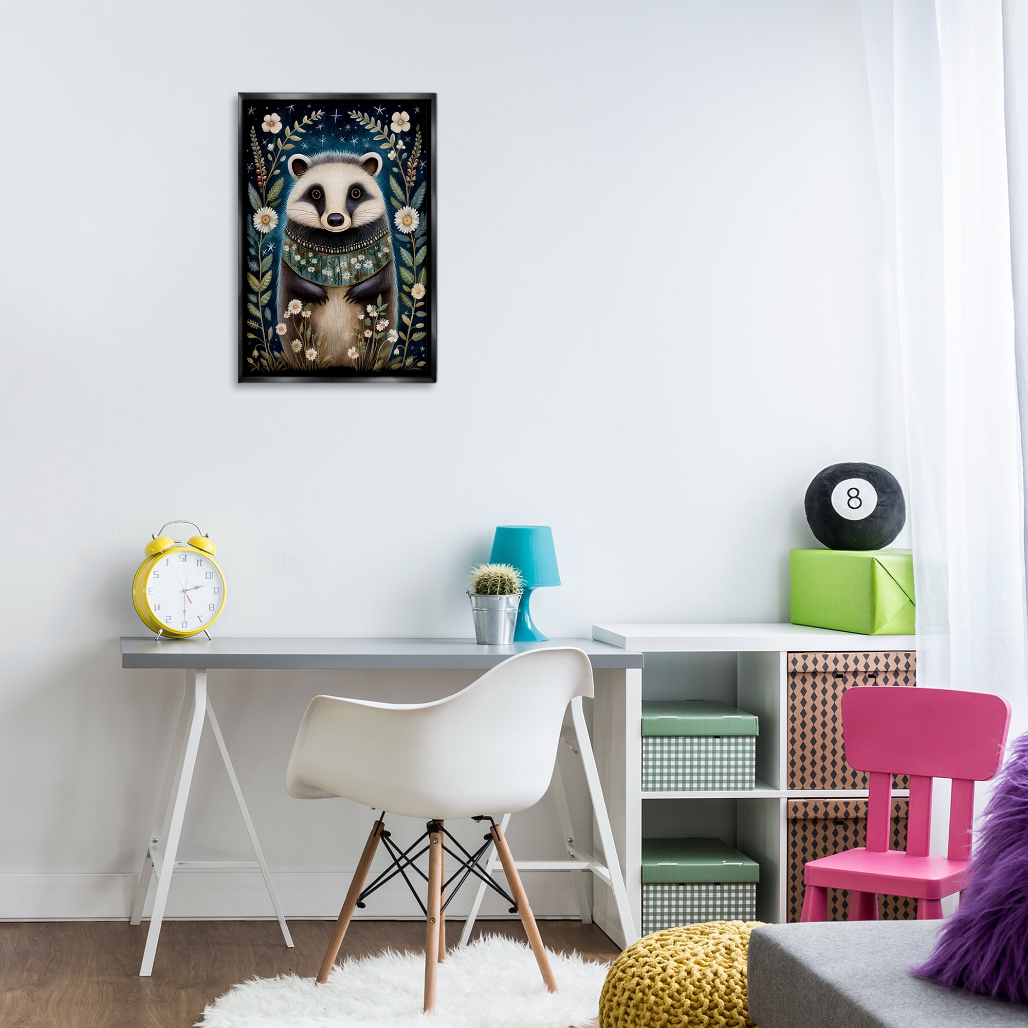 Stupell Industries Woodland Pattern Badger Animals & Insects Painting Black Floater Framed Art Print Wall Art, 17 x 25