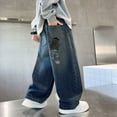 thumbnail image 2 of TOWED22 Boys Baggy Jeans for Kids Teen Casual Straight Wide Leg Cargo Jeans Y2K Loose Elastic Waist Denim Pants Trousers with Pockets(Blue,12-14 Y), 2 of 7