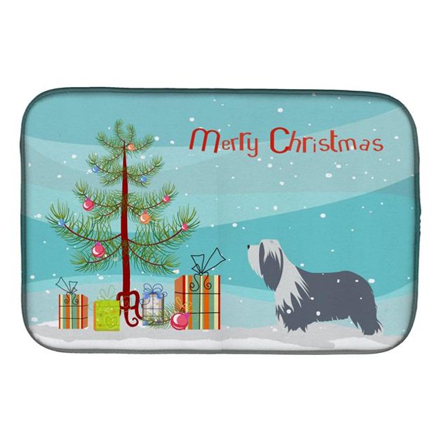 Carolines Treasures BB2935DDM Bearded Collie Dog Merry Christmas Tree Dish Drying Mat