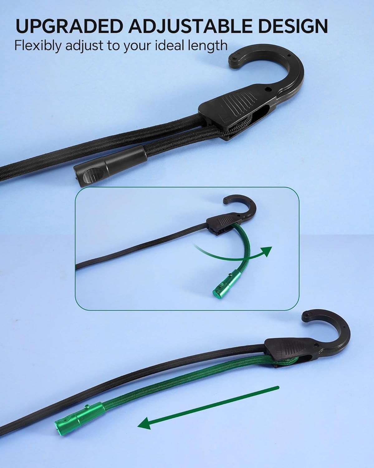 18" 36" 60" 80" Adjustable Bungee Cords Assorted Sizes with Hooks, Black Bungee Straps with Superior Elasticity & UV Resistance, Perfect for Cargo, Camping, Tarps, Tents, Bike, Luggage, etc (8 Pcs)