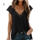 thumbnail image 1 of Camiseta de mujer Encaje Cuello en V Sin mangas Casual Loose Girl Summer Top, Negro, L Vogacara AP001333-03, 1 of 7