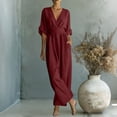 thumbnail image 5 of Moxiu Women's Elegant V Neck Jumpsuits Plus Size Dressy Casual Half Sleeve Wide Leg Long Pants Rompers Formal Office Work Overalls Wine,L, 5 of 7