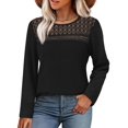 thumbnail image 2 of Long Sleeve Women's Tops Spring Summer Outfits Dressy Casual Blouses Lace Trendy Waffle Knit Shirts Black S, 2 of 8