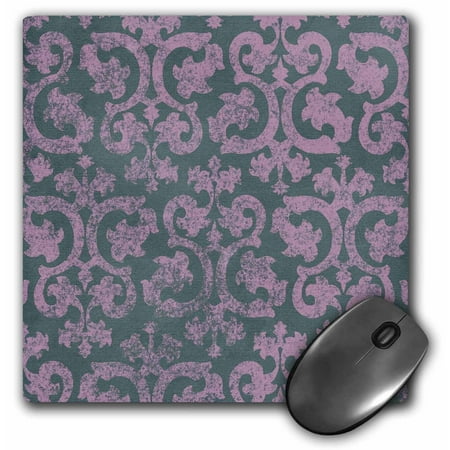 3dRose Grunge pink and grey damask - dark gray - faded fancy Victorian wallpaper swirls - vintage classic, Mouse Pad, 8 by 8