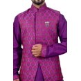thumbnail image 4 of Indian Traditional Cotton Silk Purple Sherwani Kurta Set with Multicolour Jacket for Men, 4 of 6