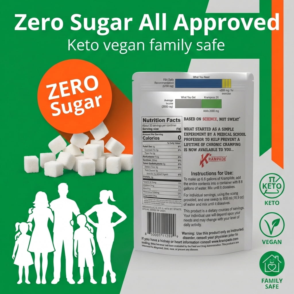 Krampade High Potassium Daily Electrolytes Powder Zero Sugar Orange Flavor, 50 Servings, Healthy Salt
