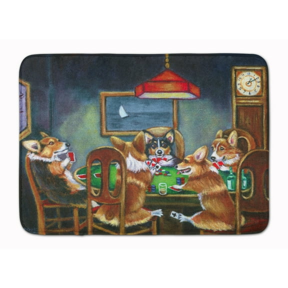 Carolines Treasures 7416RUG Corgi Playing Poker Machine Washable Memory Foam Mat 19 X 27" multicolor