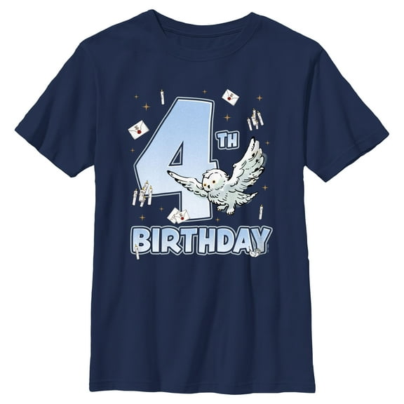 Boy's Harry Potter Hedwig 4th Birthday Graphic Tee Navy Blue X Large