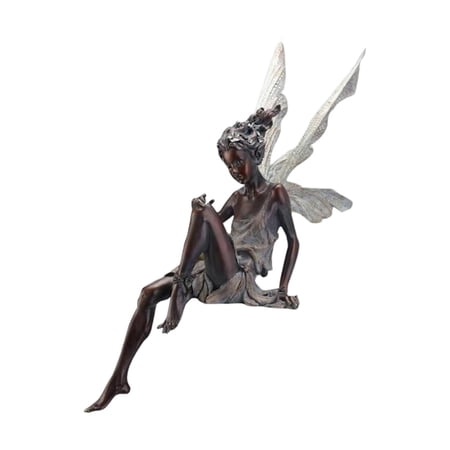 2x Resin Sitting Garden Statue  Lifelike Fairy with Wing Sculpture Decoration  Charming Outdoor Fairy Tale Angel Outdoor Ornament Home Decor Gift