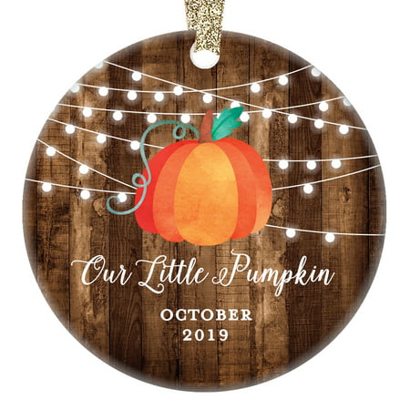 Little Pumpkin Christmas Ornament 2019, October Birthday Boy or Girl Born in Fall Baby Newborn Kid Child Present Ceramic Keepsake 3
