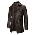thumbnail image 3 of Ugoldhm Men's Faux Leather Trench Coat, Mid-Length Retro Motorcycle Jacket with Waist Belt, S-3XL, 3 of 8