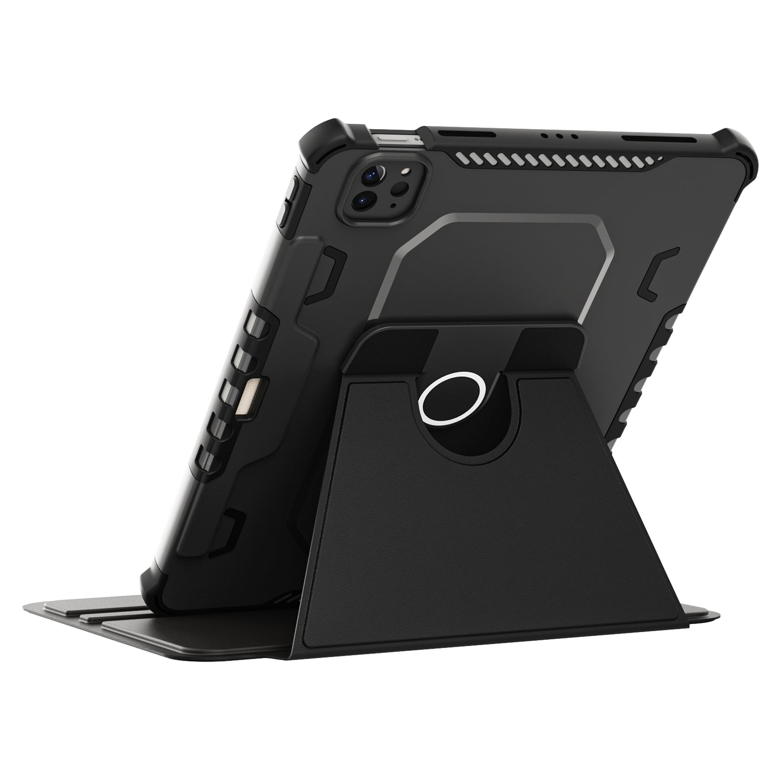 Dteck Case for iPad Pro 11" 4th/3rd/2nd/1st Gen (2022/2021/2020/2018),iPad Air 5th 4th Gen Magnetic Leather Shockproof Rubber Rugged Case Rotatable Kickstand with Pencil Holder Heavy Duty Cover,Black