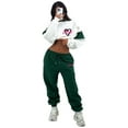 thumbnail image 4 of Sweatsuits for Women 2 Piece Heart Print Color Block Sweatshirt Fashion Casual Crewneck Lounge Sets Green XL, 4 of 10