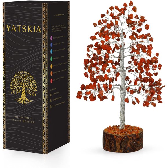 shiyou-Red Jasper Crystal Tree of Life Necklace Feng Shui Buddha Seven Chakra Pendant Prosperity Divine Aura Cleansing Reiki Energy Healing Crystals and Gemstones Room Decor Office Desk Gifts