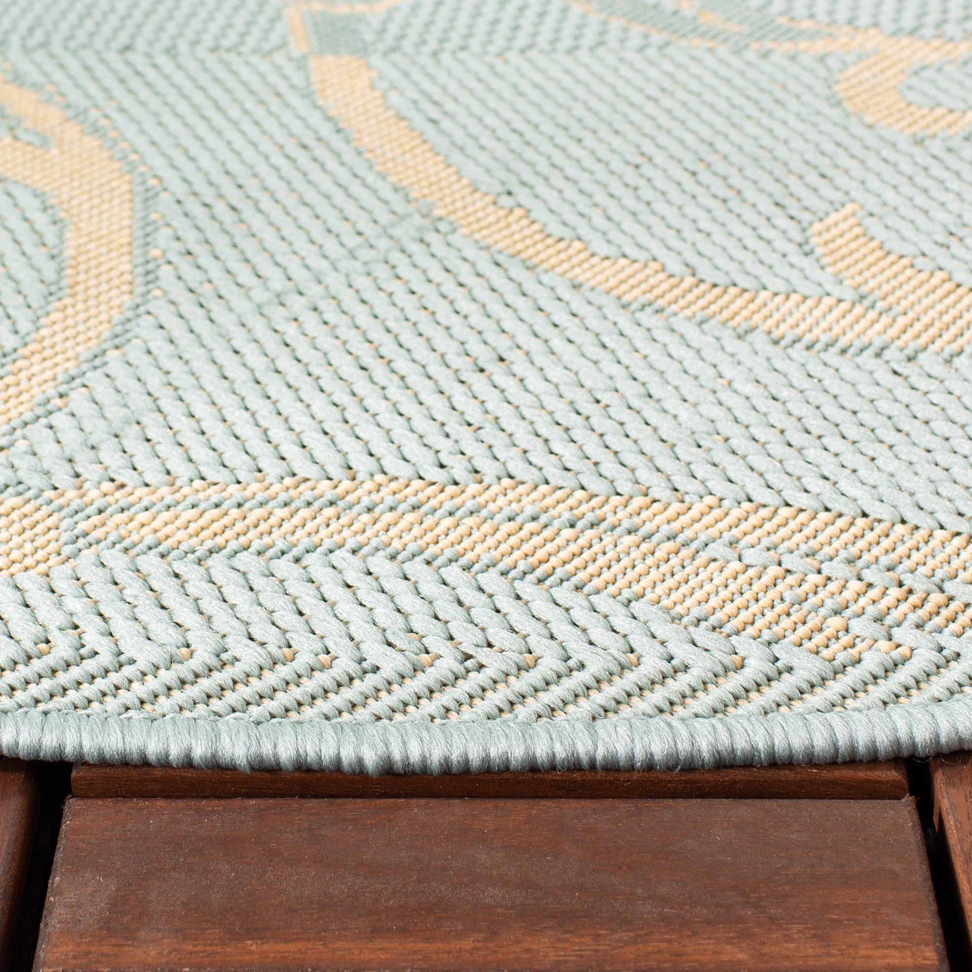 Safavieh Courtyard Caleb Botanical Indoor/Outdoor Area Rug, Aqua/Cream, 6'7" x 6'7" Round