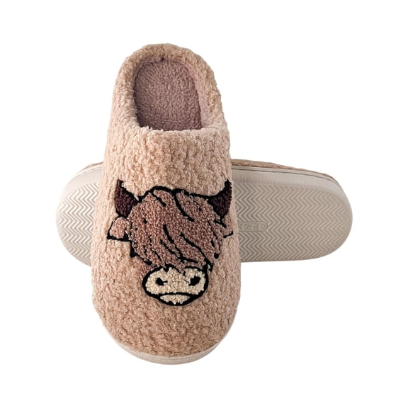 Highland Cow Slippers for Women Plush Scottish Highland Cow Animal Slippers Warm Non Slip Home Indoor Slippers