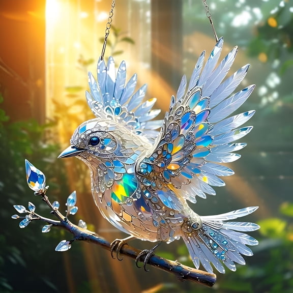 TUWAFE 2026 New Spirit Bluebird,Crystal Sky Bluebird Stained Art Ornament (8 Inches),Stained Acrylic Glass Window Hanging - Birds on A Branch Suncatcher Home Decor,Hummingbird Gifts