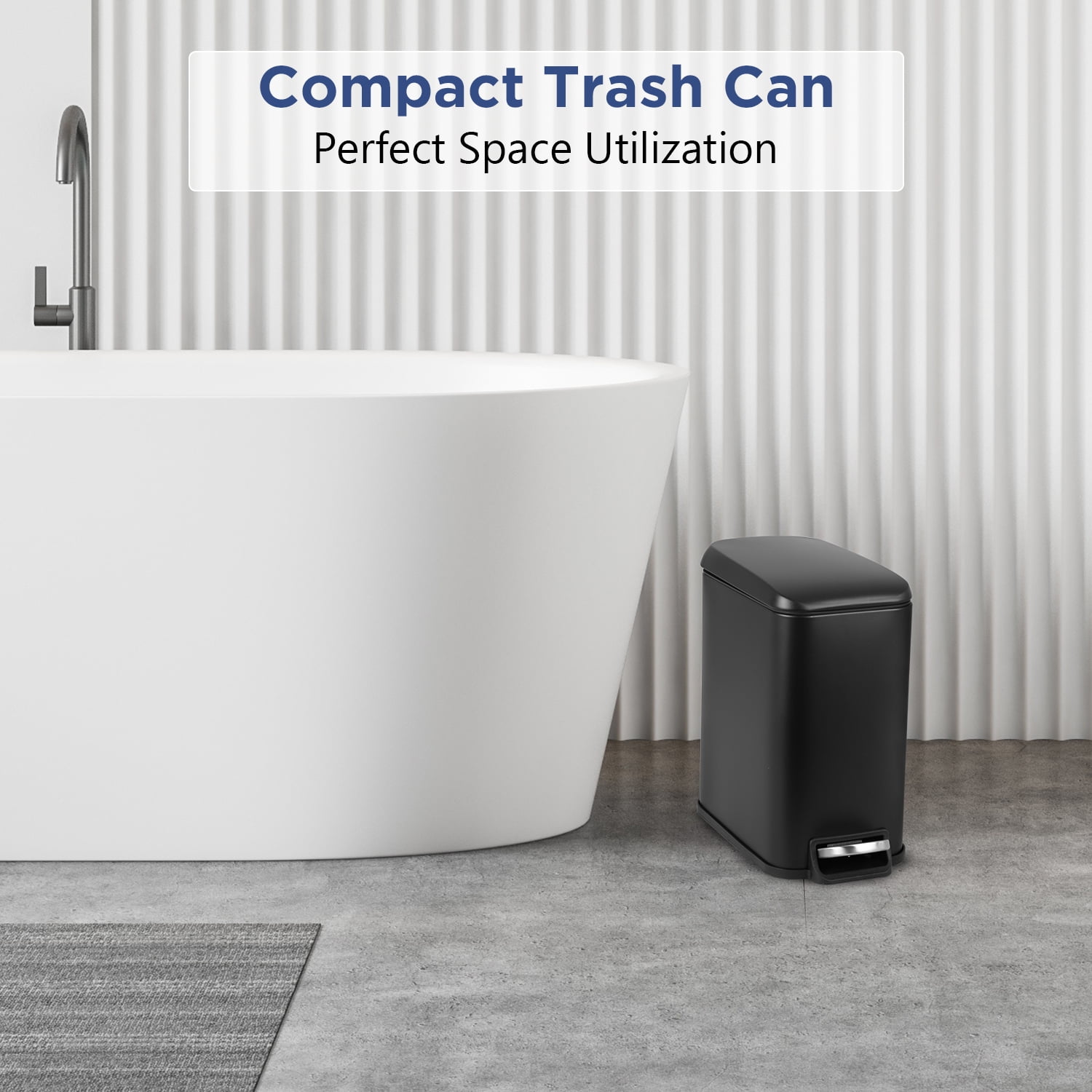 XF XINFENG 1.3 Gallon Kitchen Trash Can Stainless Steel Garbage Can with Removable Plastic Inner Bucket Lid Foot Pedal for Home Bedroom Bathroom, (2, Black)