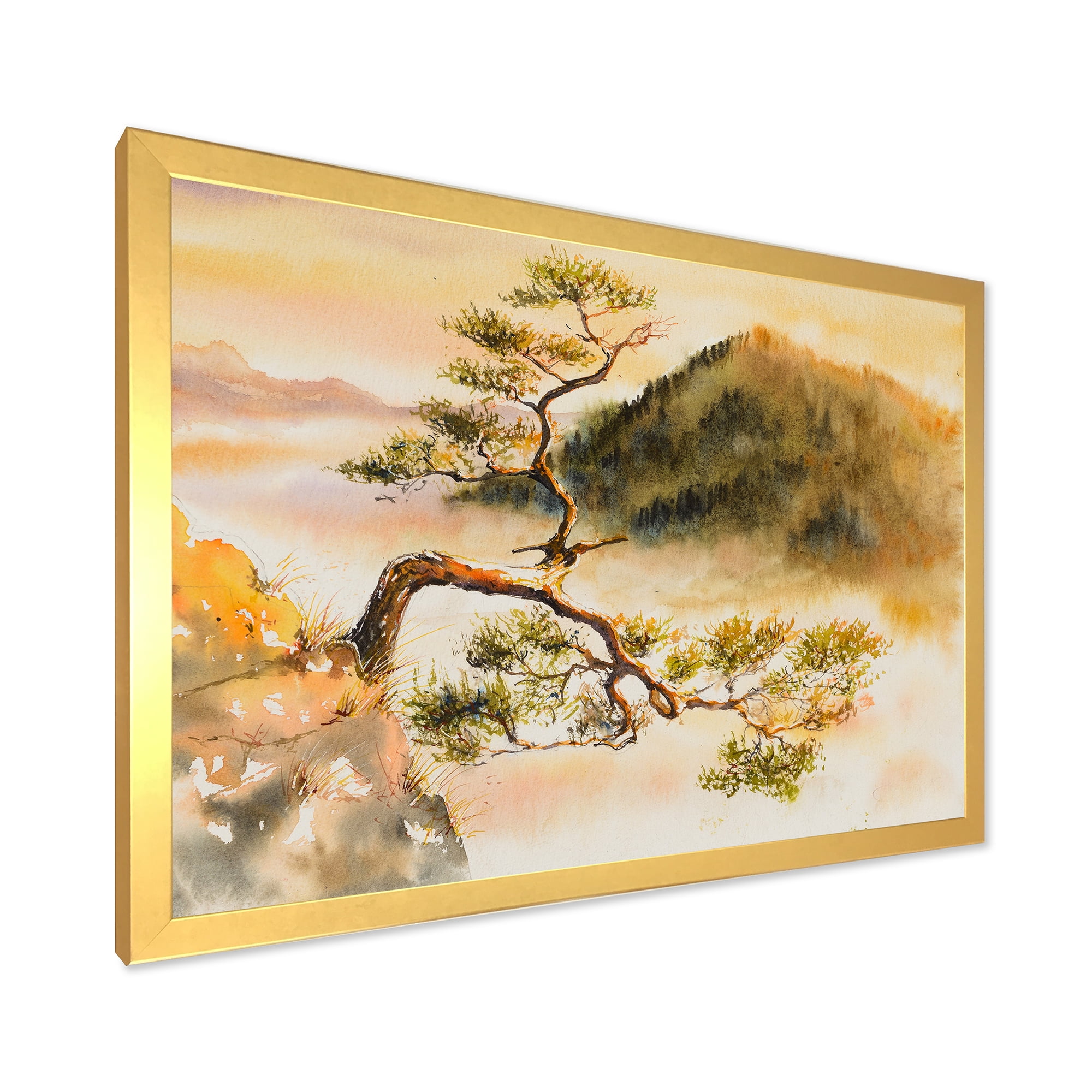 Designart 'The Top of Sokolica Peak With Curved Pine Tree' Traditional Framed Art Print