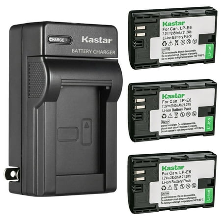 Kastar 3-Pack LP-E6 Battery and AC Wall Charger Replacement for Canon LP-E6NH Battery Canon EOS R7 Mirrorless Camera