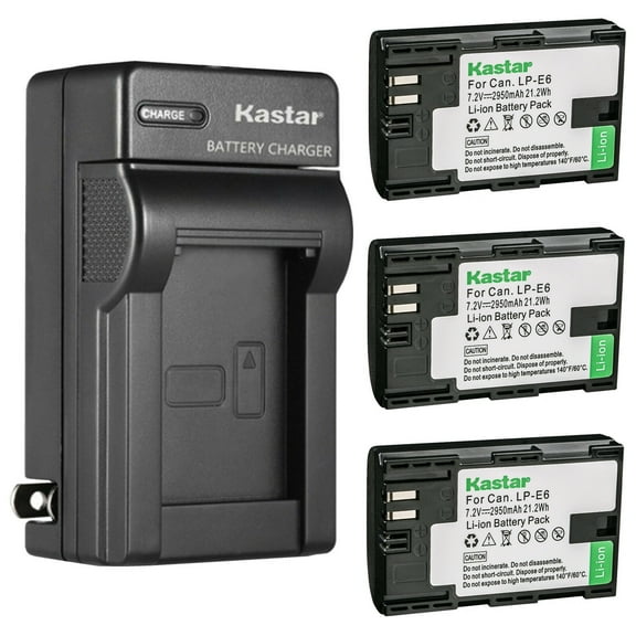 Kastar 3-Pack LP-E6 Battery and AC Wall Charger Replacement for Canon LP-E6NH Battery, Canon EOS R7 Mirrorless Camera