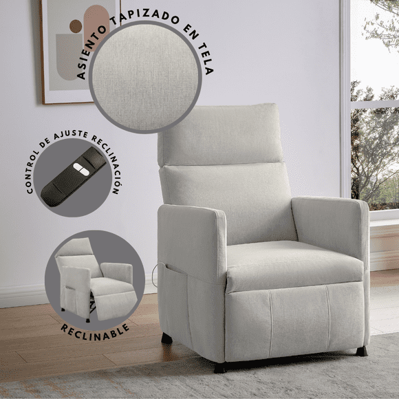 Sillón Reclinable Eléctrico EKE Life Home Tapizado en Tela con Control y Reposapiés