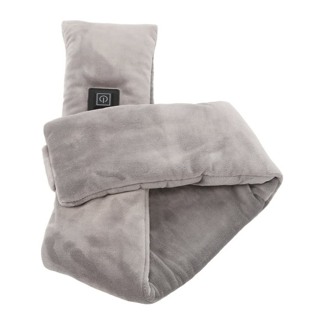 Neck Neck Heating Pad Electric Heating Carbon Fiber Double Sided Gold Mink Heated Neck Wrap for Neck Protector. This grey neck heating pad, made of soft gold mink material, measures approximately 82x11cm (32.3x4.3in) and features three gear temperature control with heating levels of 45°C, 55°C, and 65°C. Designed for winter neck warming, it provides heat therapy for neck aches, stiffness, and muscle relaxation. The wrap includes a vibration massage function for added comfort and cervical spine care.