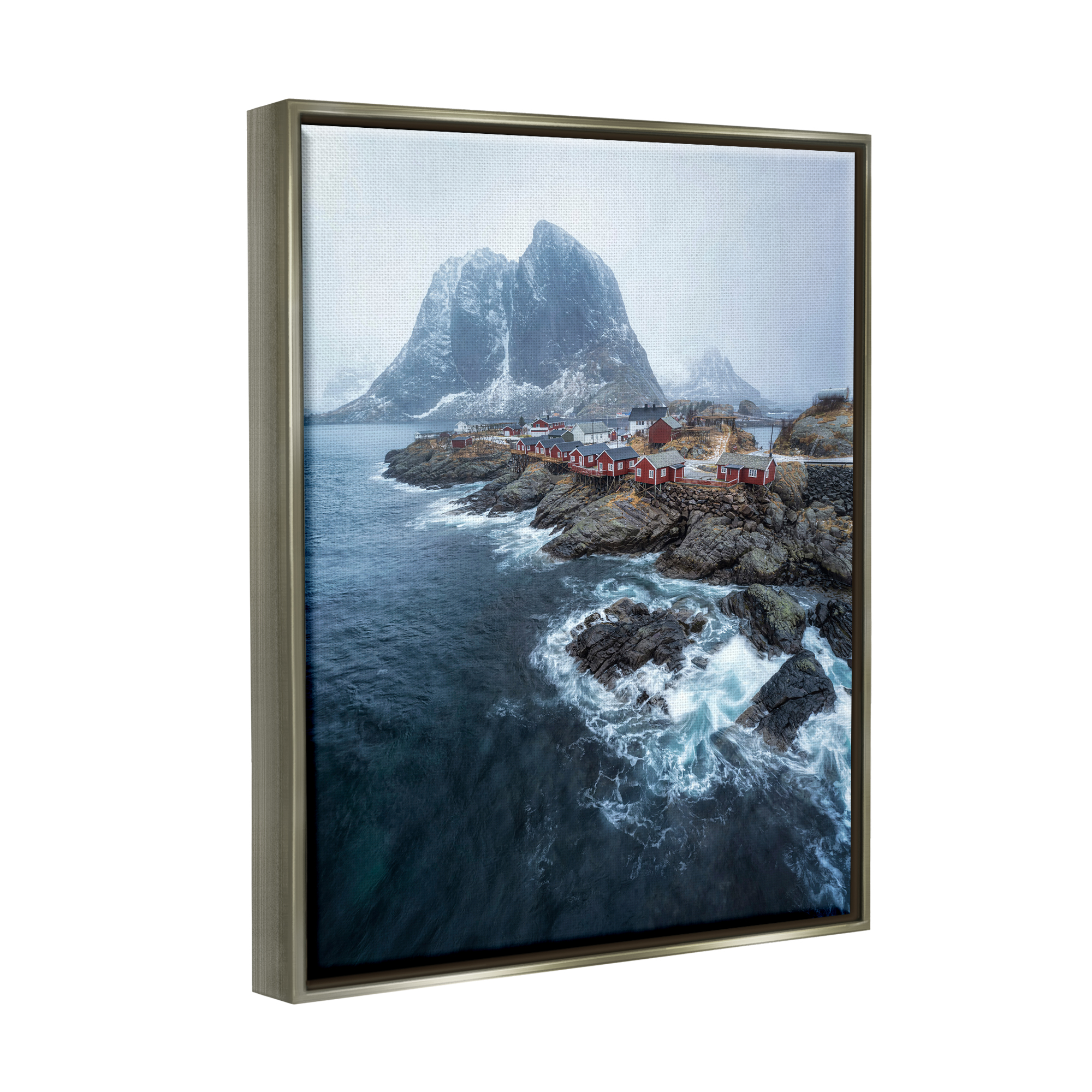 Stupell Industries Coastal Ocean Village Landscape Photography Gray Floater Framed Canvas Art Print Wall Art, 25 x 31