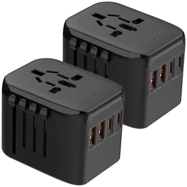 Conector de Viaje Universal PowerJourney 2Pzas 100-250V 50-60Hz 5V 3A EU/UK/USA/ AUS Negro.
